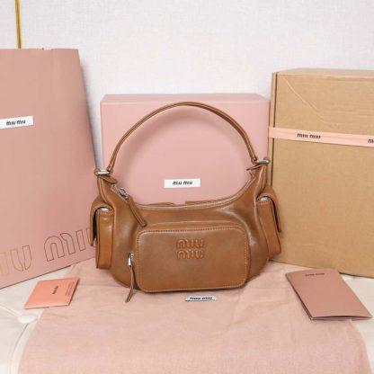 Replica Miu Miu Pocket nappa leather bag caramel #6091 - Image 12