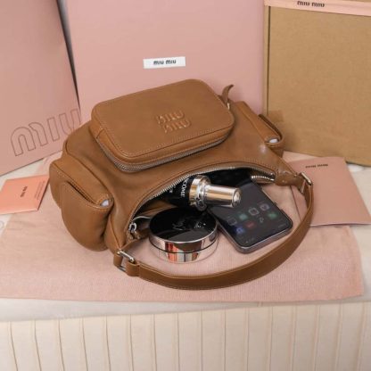 Replica Miu Miu Pocket nappa leather bag caramel #6091 - Image 13