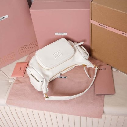 Replica Miu Miu Nappa leather Pocket bag White #6093 - Image 5