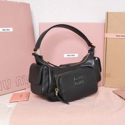 Replica Miu Miu Nappa leather Pocket bag Black #6092 - Image 5