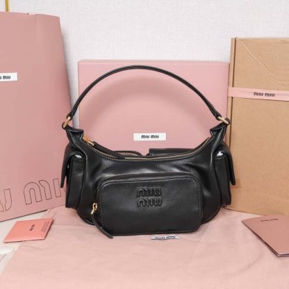 Replica Miu Miu Nappa leather Pocket bag Black #6092 - Image 6