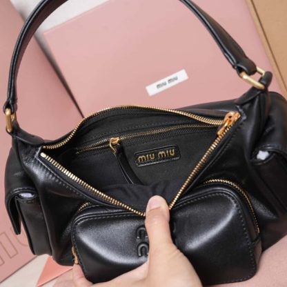 Replica Miu Miu Nappa leather Pocket bag Black #6092 - Image 7