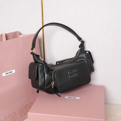 Replica Miu Miu Nappa leather Pocket bag Black #6092 - Image 3