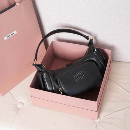 Replica Miu Miu Nappa leather Pocket bag Black #6092 - Image 12