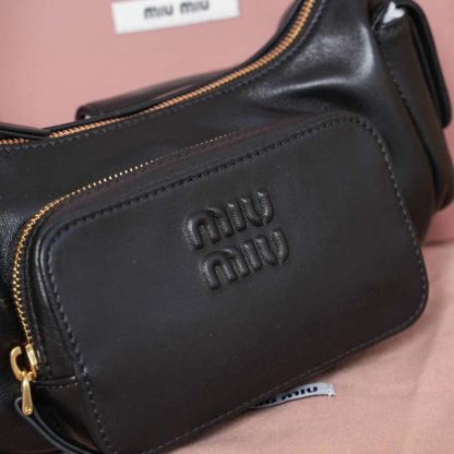 Replica Miu Miu Nappa leather Pocket bag Black #6092 - Image 13