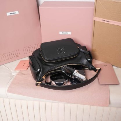 Replica Miu Miu Nappa leather Pocket bag Black #6092 - Image 14