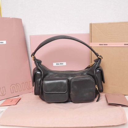 Replica Miu Miu Nappa leather Pocket bag Coffee #6094 - Image 5