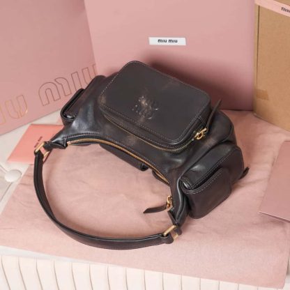 Replica Miu Miu Nappa leather Pocket bag Coffee #6094 - Image 3