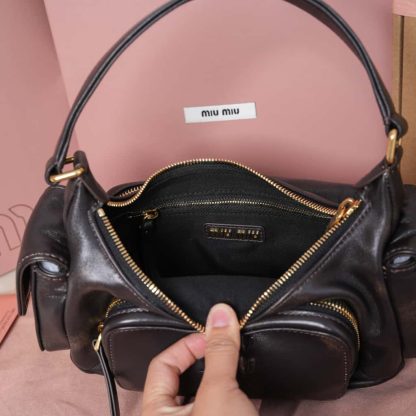 Replica Miu Miu Nappa leather Pocket bag Coffee #6094 - Image 8