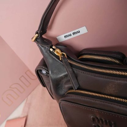 Replica Miu Miu Nappa leather Pocket bag Coffee #6094 - Image 10