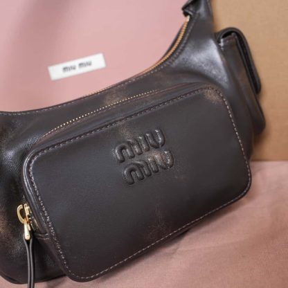 Replica Miu Miu Nappa leather Pocket bag Coffee #6094 - Image 11