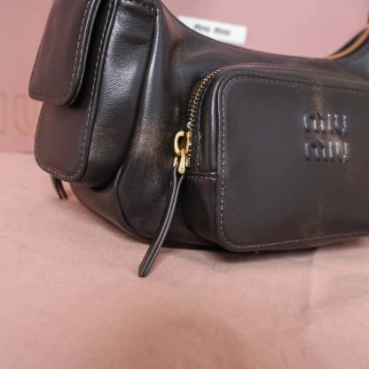 Replica Miu Miu Nappa leather Pocket bag Coffee #6094 - Image 12