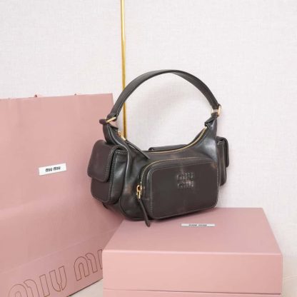 Replica Miu Miu Nappa leather Pocket bag Coffee #6094 - Image 15