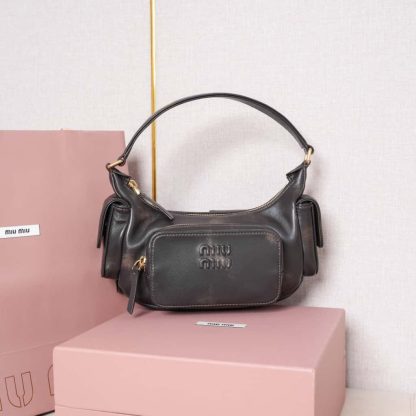 Replica Miu Miu Nappa leather Pocket bag Coffee #6094 - Image 13