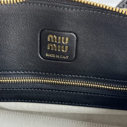 Replica Miu Miu Aventure nappa leather top-handle bag small black #6052 - Image 3