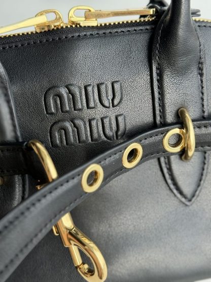 Replica Miu Miu Aventure nappa leather top-handle bag small black #6052 - Image 9