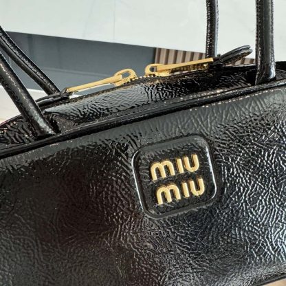 Replica Miu Miu Beau naplak patent leather bag black #6090 - Image 4