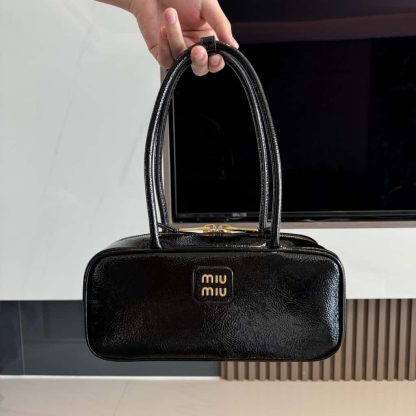 Replica Miu Miu Beau naplak patent leather bag black #6090 - Image 6