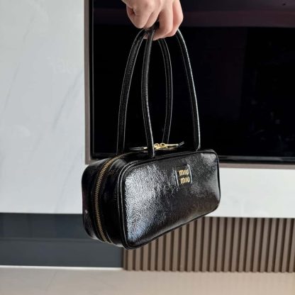 Replica Miu Miu Beau naplak patent leather bag black #6090 - Image 3