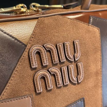 Replica Miu Miu Leather patchwork Beau bag Cognac #6088 - Image 6