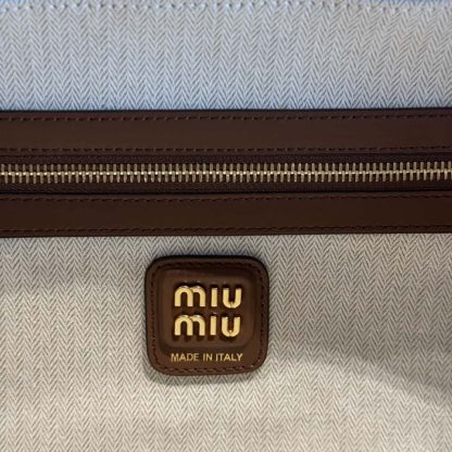 Replica Miu Miu Leather patchwork Beau bag Cognac #6088 - Image 10