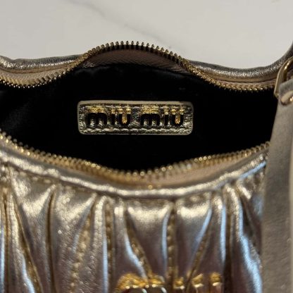 Replica Miu Miu Wander matelassé nappa leather hobo mini-bag Pyrite #6064 - Image 7