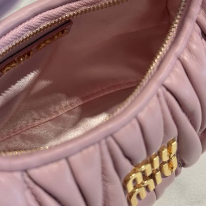 Replica Miu Miu Wander matelassé nappa leather hobo mini-bag Powder Pink #6063 - Image 3