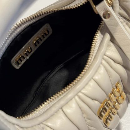 Replica Miu Miu Wander matelassé nappa leather hobo mini-bag white #6062 - Image 5