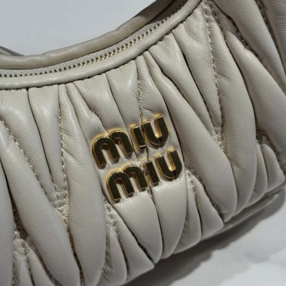 Replica Miu Miu Wander matelassé nappa leather hobo mini-bag white #6062 - Image 6