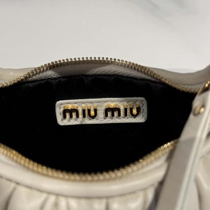 Replica Miu Miu Wander matelassé nappa leather hobo mini-bag white #6062 - Image 8