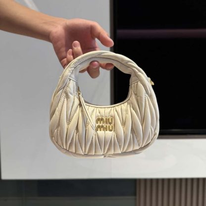 Replica Miu Miu Wander matelassé nappa leather hobo mini-bag white #6062 - Image 2