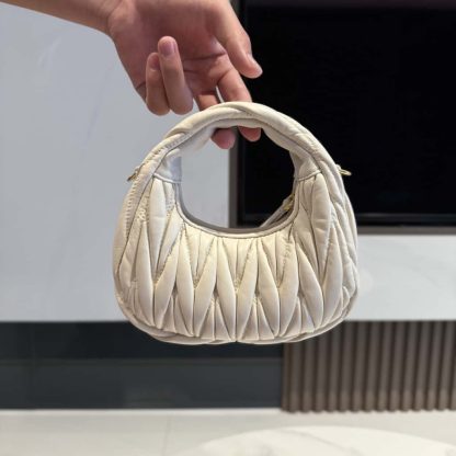 Replica Miu Miu Wander matelassé nappa leather hobo mini-bag white #6062 - Image 3