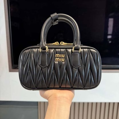 Replica Miu Miu Arcadie matelassé nappa leather mini-bag Black #6057 - Image 4