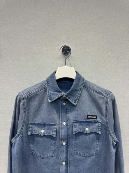 Replica Miu Miu chambray Denim shirt 2025 #6046 - Image 7