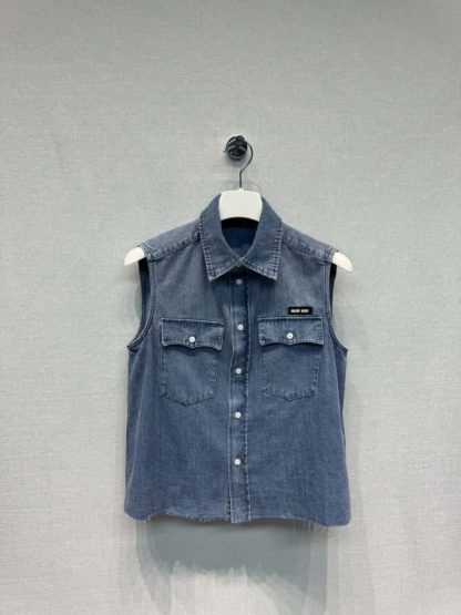 Replica Miu Miu Sleeveless chambray Denim shirt 2025 #6045 - Image 5