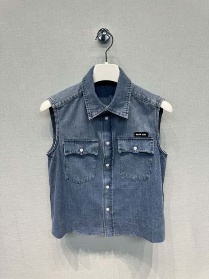 Replica Miu Miu Sleeveless chambray Denim shirt 2025 #6045 - Image 8