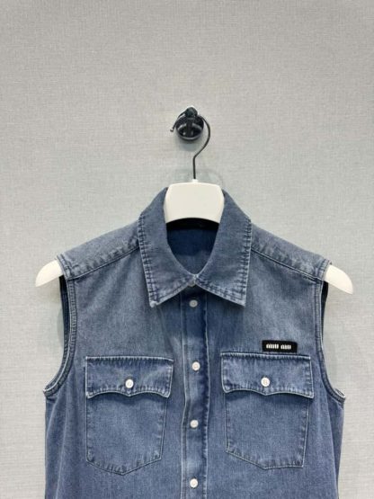 Replica Miu Miu Sleeveless chambray Denim shirt 2025 #6045 - Image 3