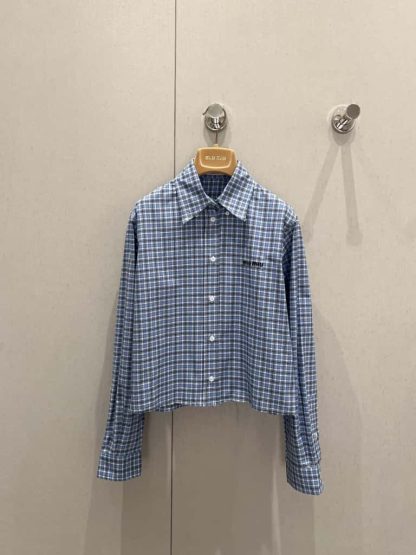 Replica Miu Miu Checked poplin shirt 2025 #6040 - Image 3