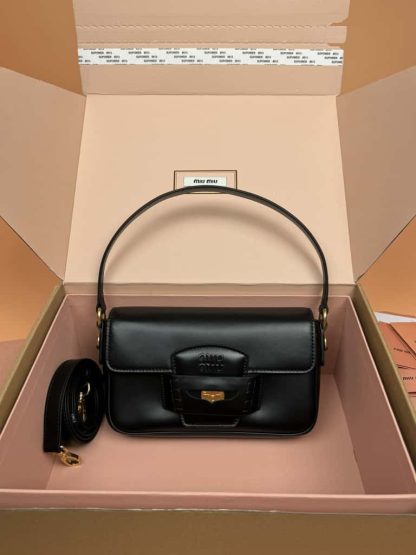 Replica Miu Miu Penny leather bag Black #6095 - Image 2