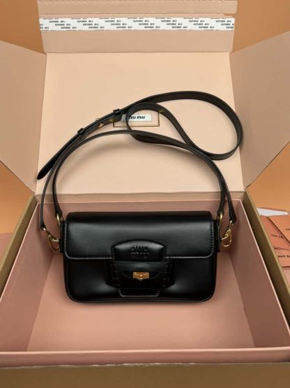 Replica Miu Miu Penny leather bag Black #6095 - Image 10