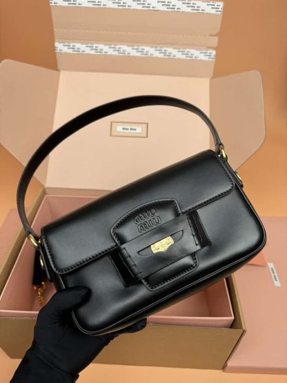 Replica Miu Miu Penny leather bag Black #6095 - Image 15